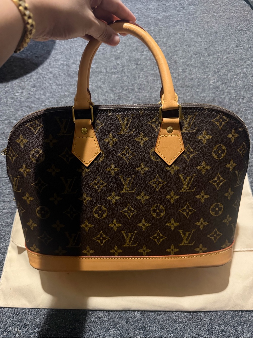 Louis Vuitton Monogram Alma Satchel - Brown with Tan Trim